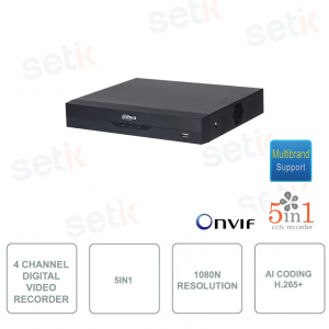 XVR4104HS-I - Dahua - Enregistreur vidéo numérique XVR - ONVIF® - 4 Canaux -  Résolution 1080N/720p - H.265+ avec codage AI