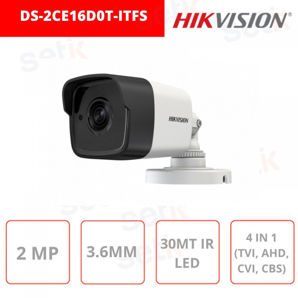 Telecamera Bullet 2 MP 4in1 3.6mm IP67 WDR DS-2CE16D0T-ITFS - Hikvision