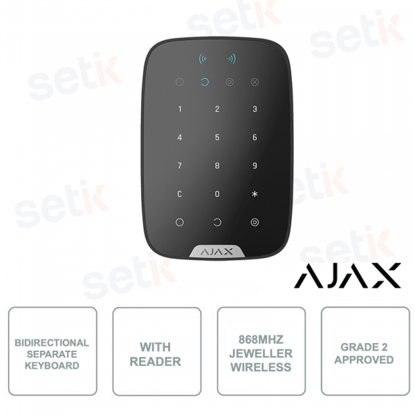 AJ-KEYPADPLUS-B - AJAX - Tastiera indipendente bidirezionale con lettore integrato contactless per schede e tag