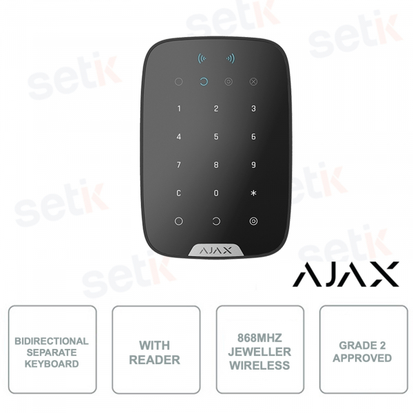 Tastiera touch wireless bidirezionale con lettore integrato contactless per schede e tag- KeyPad Plus - AJAX
