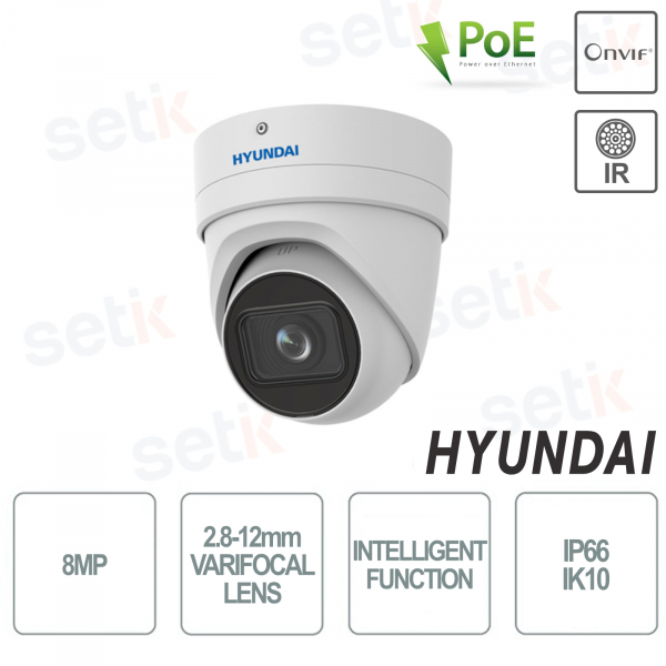 HYUNDAI 8MP Onvif PoE Outdoor IP Dome Camera Intelligent Functions IP66 IK10 2.8mm-12mm Motorized Optics