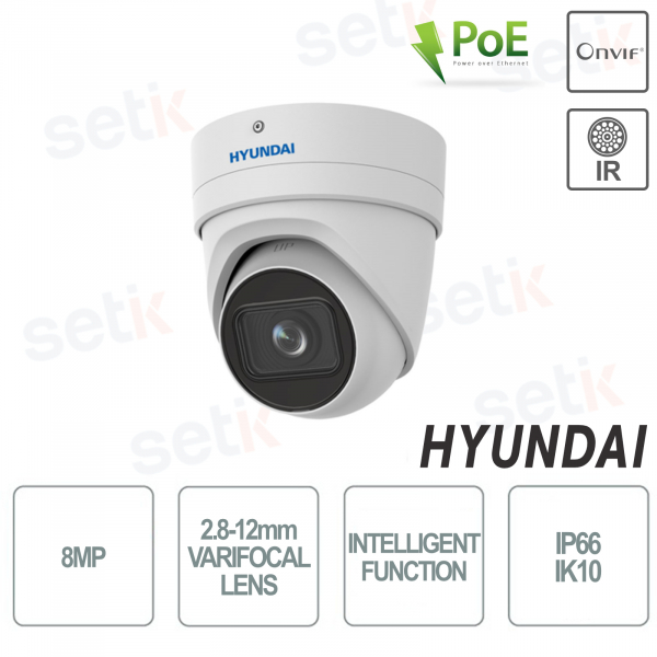 HYUNDAI 8MP Onvif PoE Outdoor IP Dome Kamera Intelligente Funktionen IP66 IK10 2,8 mm-12 mm motorisierte Optik