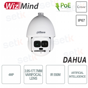 AI IP Dome PTZ IR 550M 4MP Starlight IP67 Wizmind Videoanalysekamera