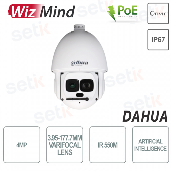 Caméra d'analyse vidéo AI IP Dome PTZ IR 550M 4MP Starlight IP67 Wizmind