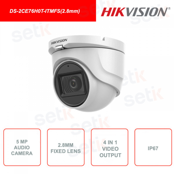 DS-2CE76H0T-ITMFS (2.8mm) - Audio Camera 5MP - 4in1 - Digital WDR - Smart IR 30m - 2.8mm Lens