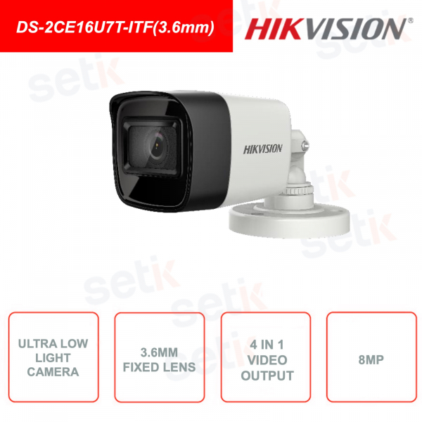 DS-2CE16U7T-ITF (3.6mm) - Ultra Low Light Camera 8MP - 4in1 4in1 TVI / AHD / CVI / CVBS - 3.6mm Lens - IP67
