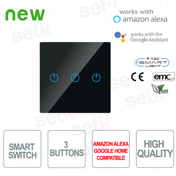 WIFI Smart Home Switch 3 Tasten IP40 Alexa Google Home V-TAC Sch
