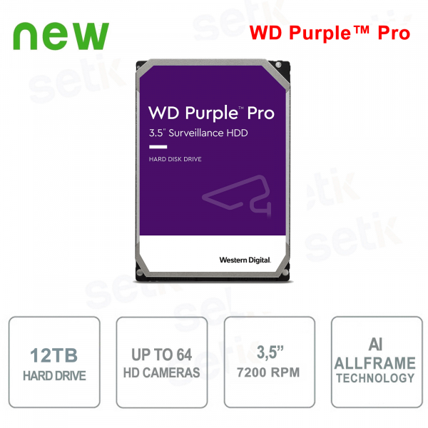 Disco duro interno 12 TB Audio Video SATA 3.5 "IA AllFrame ™ WD Purple ™ Pro