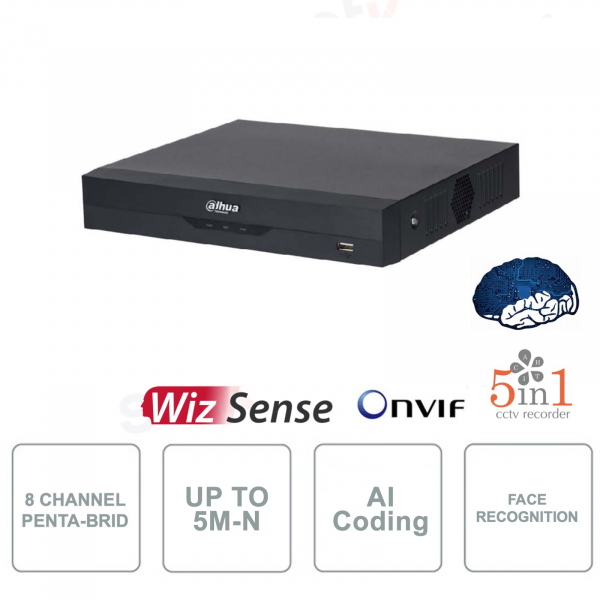 XVR5108HS-I3 XVR Dahua DVR 8 canaux hybrides Wizsense Penta-brid 5M-N/1080p Codage IA Analyse vidéo