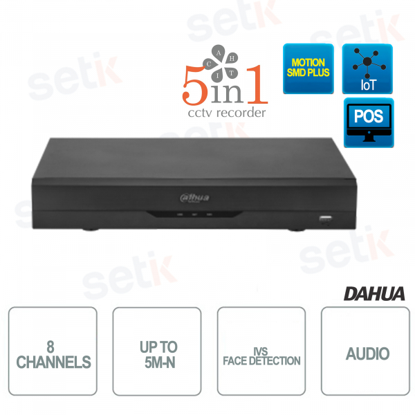 XVR 8 Canales 5M-N 5in1 - Análisis de video y reconocimiento facial - Audio - Dahua