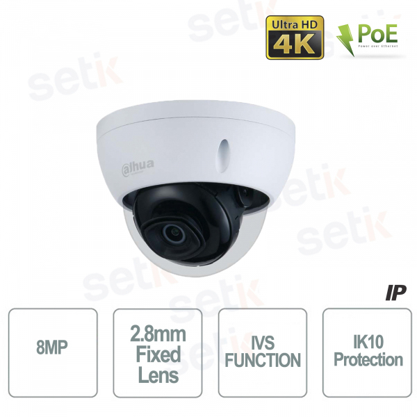 Cámara IP Dahua Onvif® PoE 4K 8MP UHD Ultra HD IR 30M IK10 para exteriores
