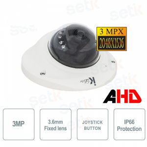 Domekamera AHD 3MP 3.6mm IR IK10 - Lite Serie - Setik