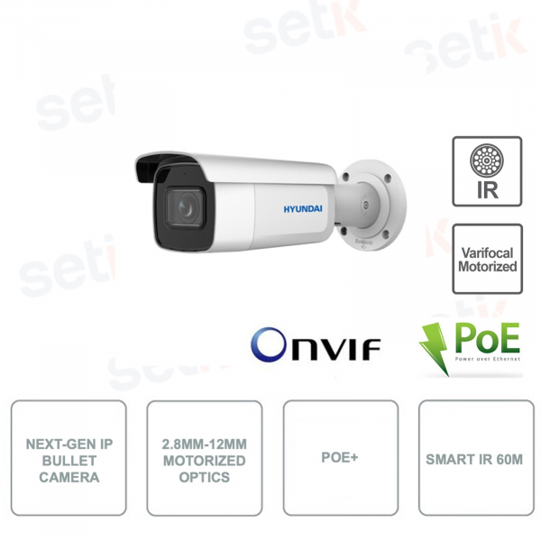 HYU-913 - Cámara Bullet IP PoE ONVIF® - Smart IR 60m - IP67 - Lente motorizada 2.8-12mm