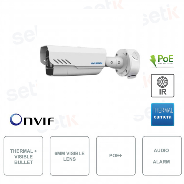 HYU-555 - Thermal Bullet Camera + PoE Visible - 6mm Visible Lens - IR 30m - Audio - Alarm - Outdoor