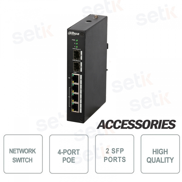 Industrial PoE Switch 4 Ports + 2 SFP 1000 Mbps Dahua