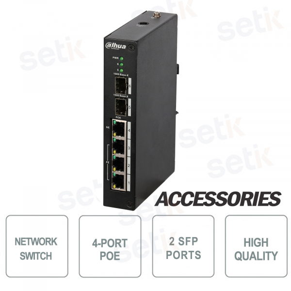 Industrial PoE Switch 4 Ports + 2 SFP 1000 Mbps 120W Dahua
