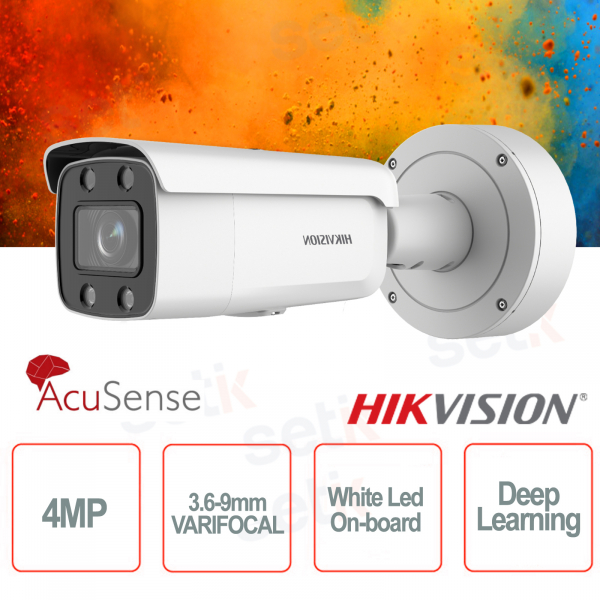 Cámara IP PoE para exteriores Varifocal Ultra HD Professional ColorVu Hikvision AcuSense White Led Deep Learning