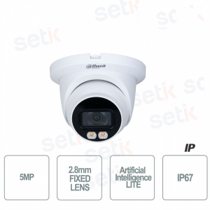 AI Lite IP-Kamera ONVIF® PoE 5MP 2,8 mm Starlight Vollfarb-Dome-Dahua-Mikrofon