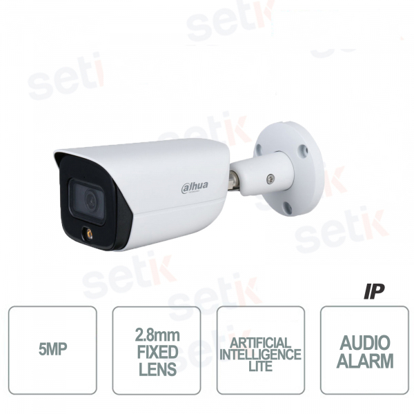 Alarme de caméra Audio IP AI Lite ONVIF® PoE 5MP 2.8mm Starlight Bullet Dahua Microphone cou