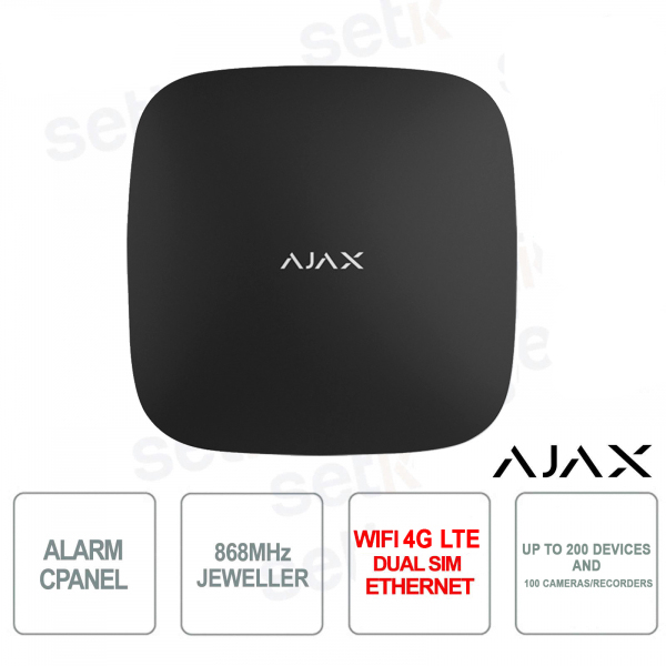 Ajax HUB 2 Plus WiFi 4G Dual SIM LAN 868MHz Schwarze Version Alarmzentrale Version
