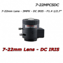 7-22mm 3MPX Linse. DC-IRIS - F1.4. 1 / 2,7" CS. HFOV 43 ° ~ 14 °