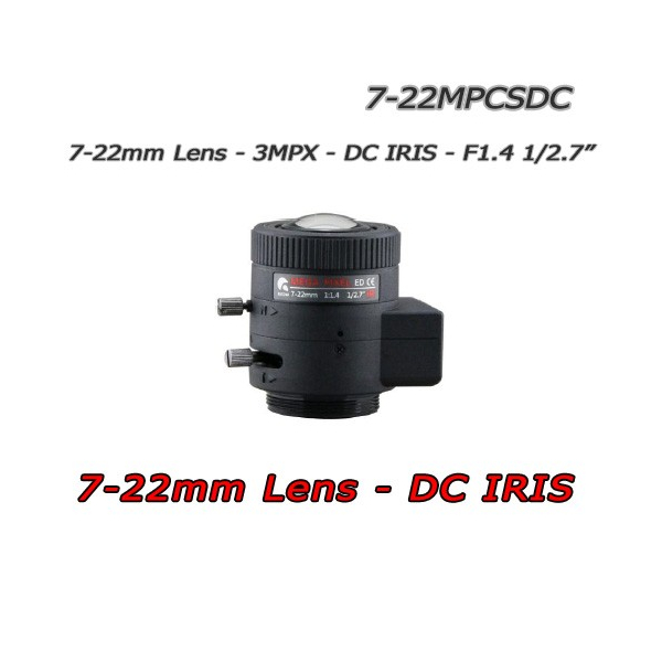 7-22mm 3MPX Linse. DC-IRIS - F1.4. 1 / 2,7" CS. HFOV 43 ° ~ 14 °