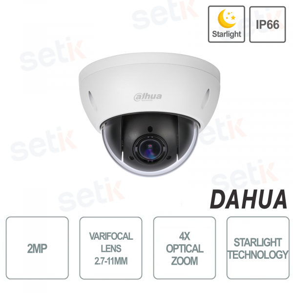 Cámara domo Dahua 2MP IP66 IK10 Starlight 2.7-11mm Zoom 4X HDCVI