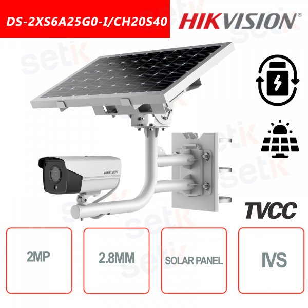 Caméras à panneau solaire Hikvision 2MP Bullet et batterie rechargeable de 2,8 mm