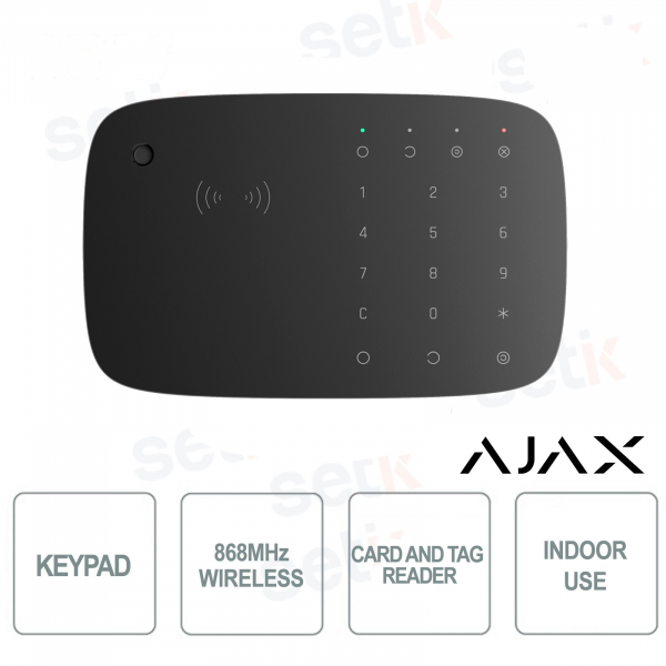 Ajax KeyPadcombi 868MHz wireless keyboard with integrated siren and card and tag reader - Black color