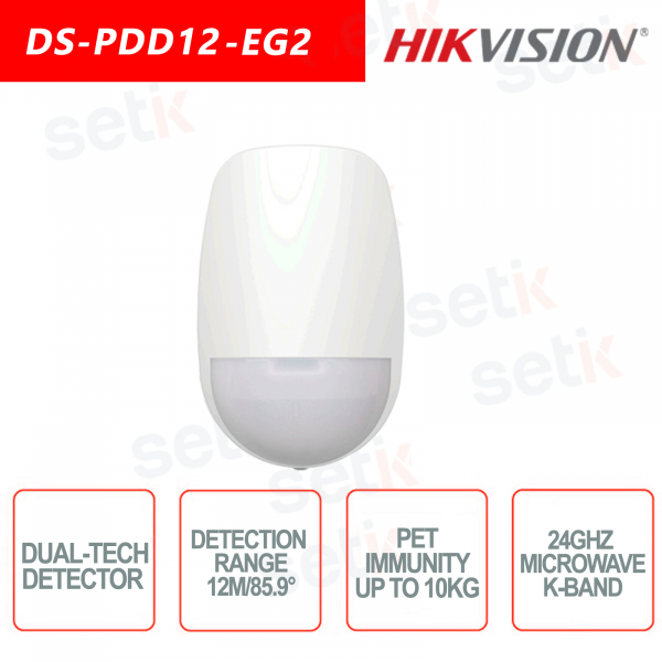 Hikvision Banda-K Sensore PIR + MW di Movimento Doppia Tecnologia 24GHz 12Metri