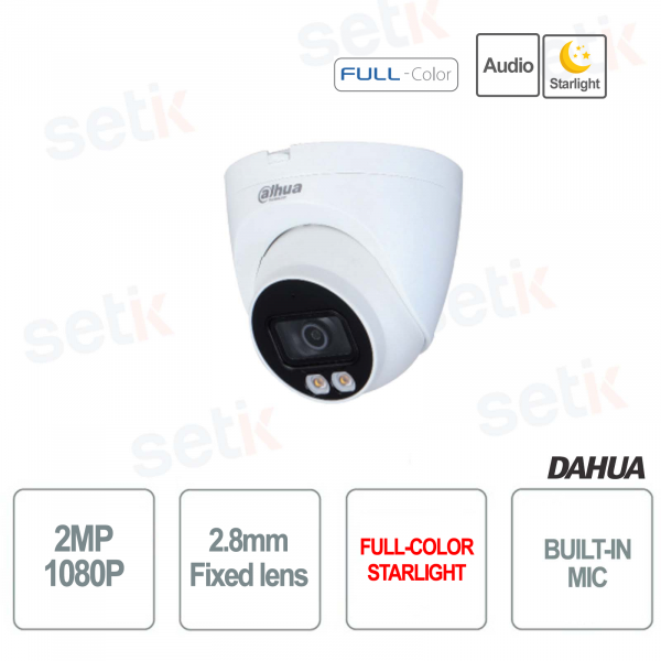 2MP PoE Outdoor IP Camera 2.8mm Full-Color Starlight LED Microphone