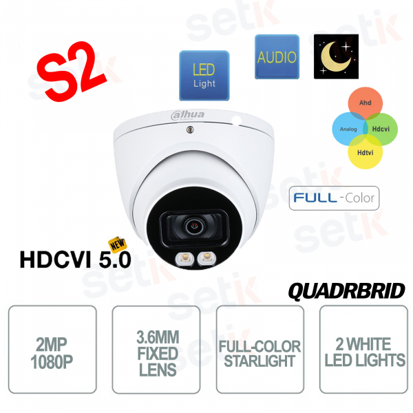 Telecamera Dahua 2MP 2.8mm 4in1 Eyeball LED Starlight Full-Color S2 Micorofono