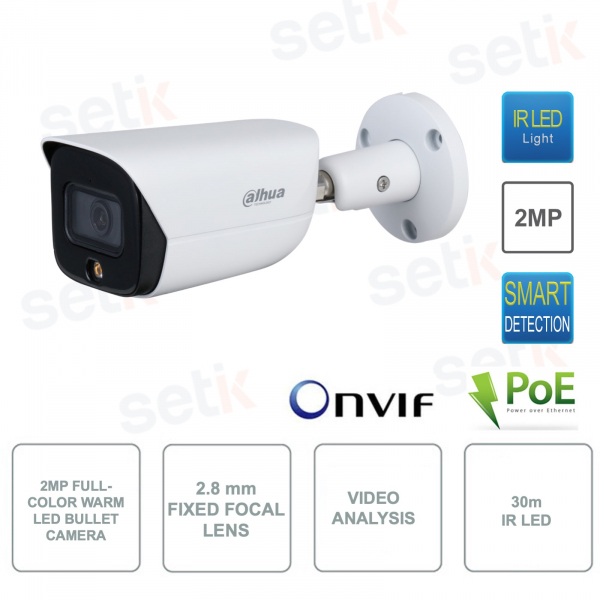 IPC-HFW3249E-AS-LED - Dahua - IP PoE Camera ONVIF® - Full Color - 2MP - 2.8mm lens - 1 / 2.8 '' CMOS sensor