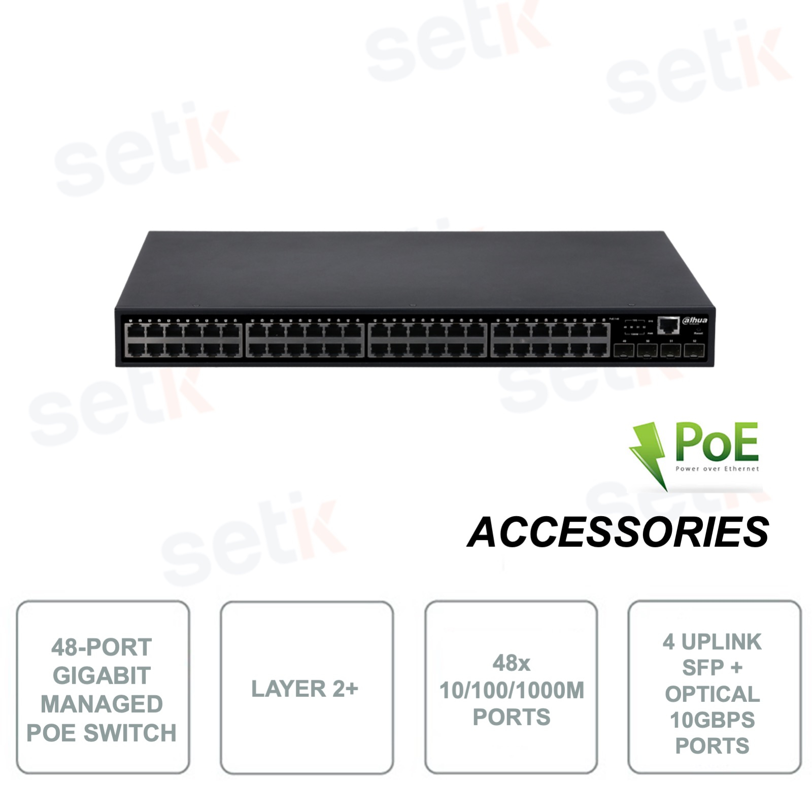 PFS5452-48GT4XF-400 - Manageable Commercial PoE Network Switch - Dahua - 48  Ports + 4 SFP Ports + 10Gbps Optical Fiber for Uplink