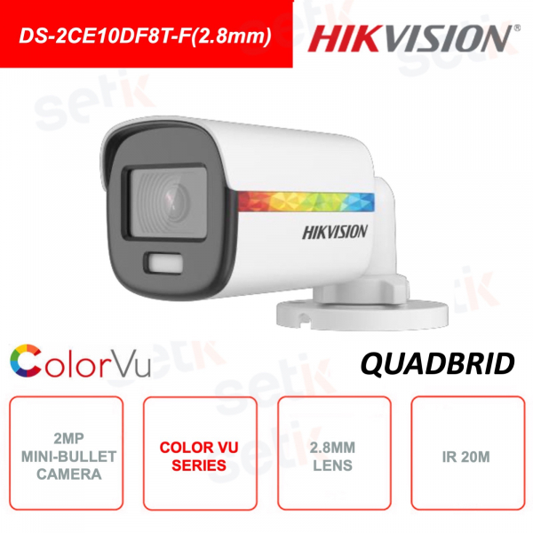 DS-2CE10DF8T-F (2,8 mm) - HIKVISION - Mini cámara Bullet ColorVu de 2 MP - 4 en 1 - Lente de 2,8 mm - IR 20 m - WDR 130dB