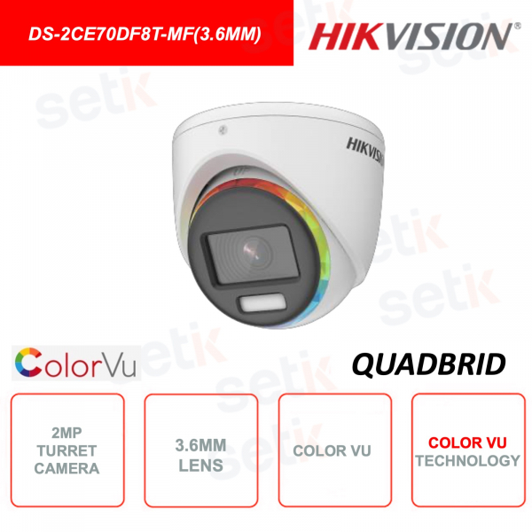 DS-2CE70DF8T-MF(3.6mm) - HIKVISION - Telecamera Turret 4in1 - 2MP - Color Vu Series - Ottica 3.6mm