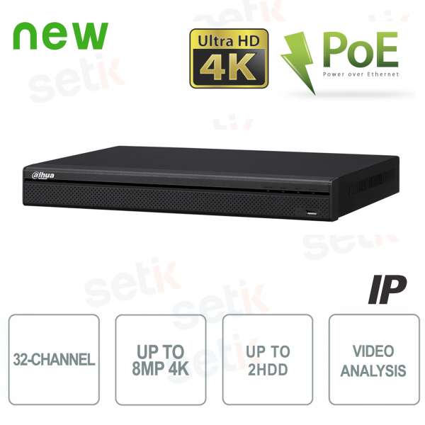 IP NVR 32 Channels H.265 4K 8MP 160Mbps with 16 PoE ports - Dahua