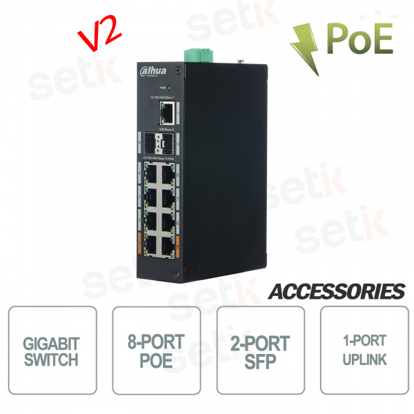 Switch PoE de 8 puertos + 2 SFP + 1 Uplink Dahua