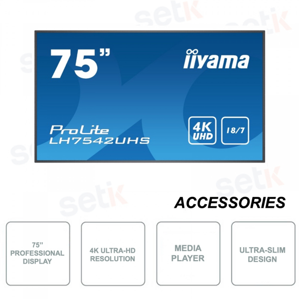 LH7542UHS-B3 - IIYAMA - 75 Inch Monitor - 4K Ultra HD - Media Player - IPS LED Panel