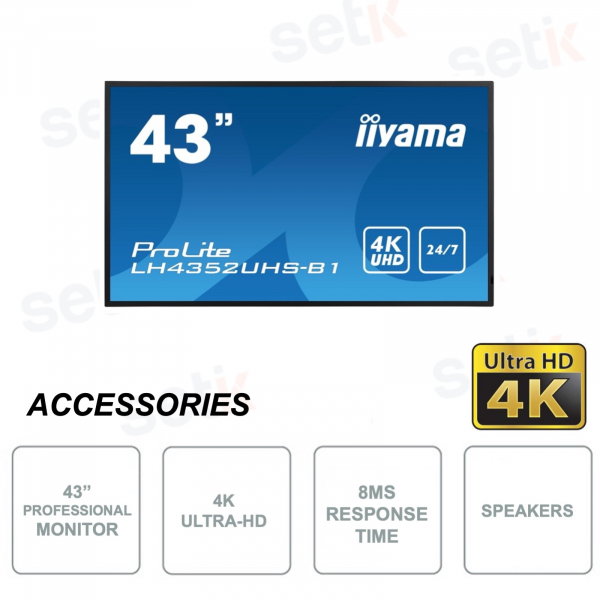 LH4352UHS-B1 - Iiyama - Moniteur IPS 43 pouces - 4K UHD - Lecteur multimédia - Haut-parleurs