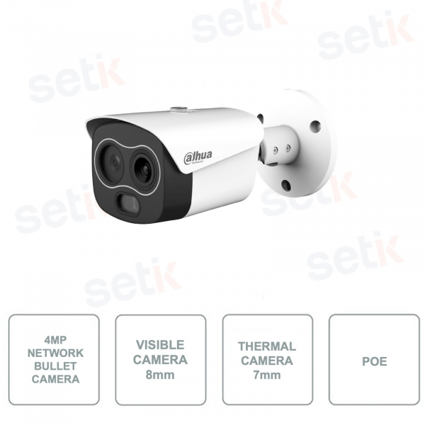 Caméra Bullet IP Réseau - Thermique + Visible - 4MP - Visible 8mm - Thermique 7mm - IP67 - PoE