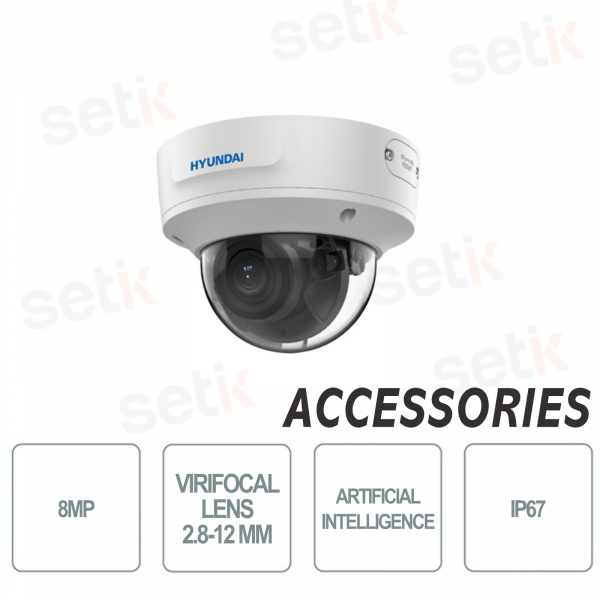 Hyundai Next Gen IP Dome 8MP SMART IR 40M IP67 Fonctions intelligentes Alarme 2.8-12mm Onvif PoE