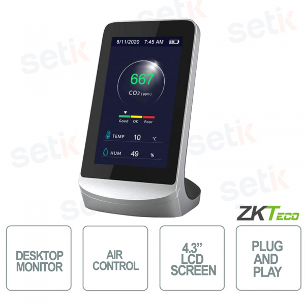 ZKTECO - Moniteur détecteur multifonctionnel pour le contrôle de la qualité de l'air - Écran de 4,3 pouces