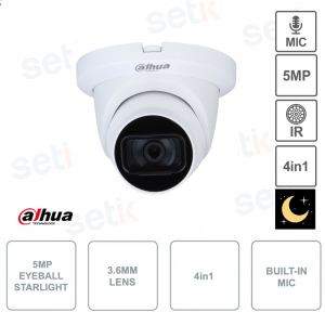 HAC-HDW2501TLMQ-A-S2 - Dahua - Cámara de globo ocular Starlight HDCVI - 4 en 1 - Lente de 3.6 mm - 5MP - Smart IR 30m