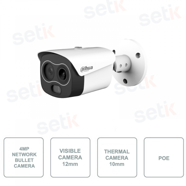 Caméra Bullet IP Réseau - Thermique + Visible - 4MP - Visible 12mm - Thermique 10mm - IP67 - PoE