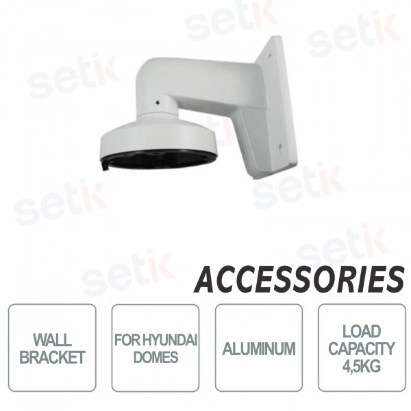 Wall bracket for Hyundai dome cameras - In aluminum alloy - Hole for wiring - Max. 4.5 Kg