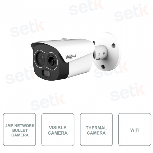 Network IP Bullet Camera - Thermal + Visible - 4MP - Visible 12mm - Thermal 10mm - Wi-Fi - IP67 - PoE