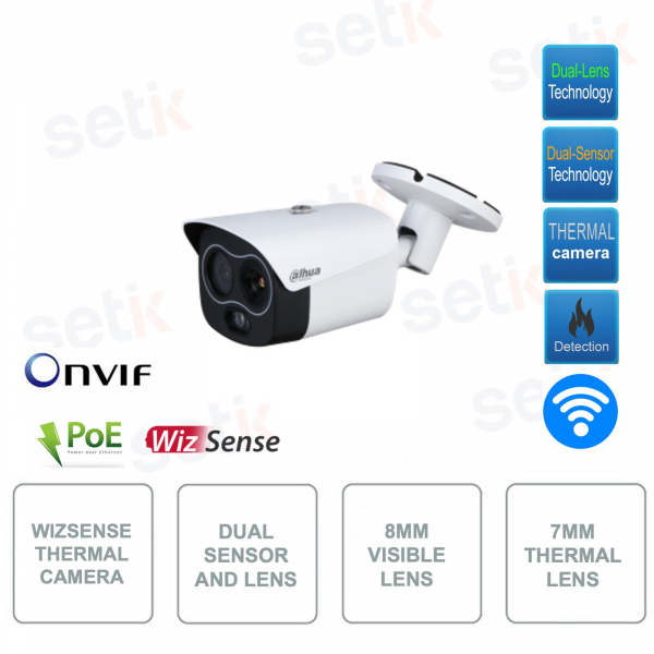 TPC-BF1241-D7F8-WIFI - Dahua - Thermal IP Camera ONVIF PoE - 7 mm thermal lens - 8mm visible lens - With WIFI