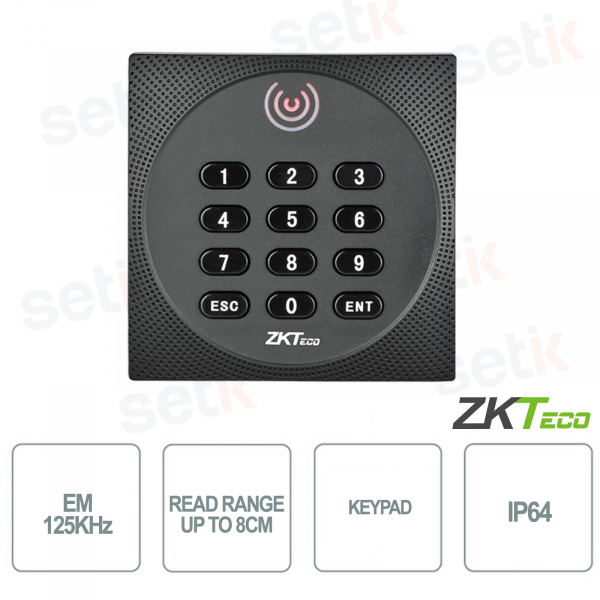 ZKTECO - External Wiegand reader for access control with keyboard - EM125 KHz - 26/34 Bits - IP64