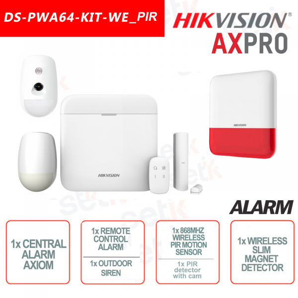 Hikvision AXPro Kit de alarma profesional 868MHz Inalámbrico Inalámbrico 64 ZONAS + Sirena exterior + Sensor PIR